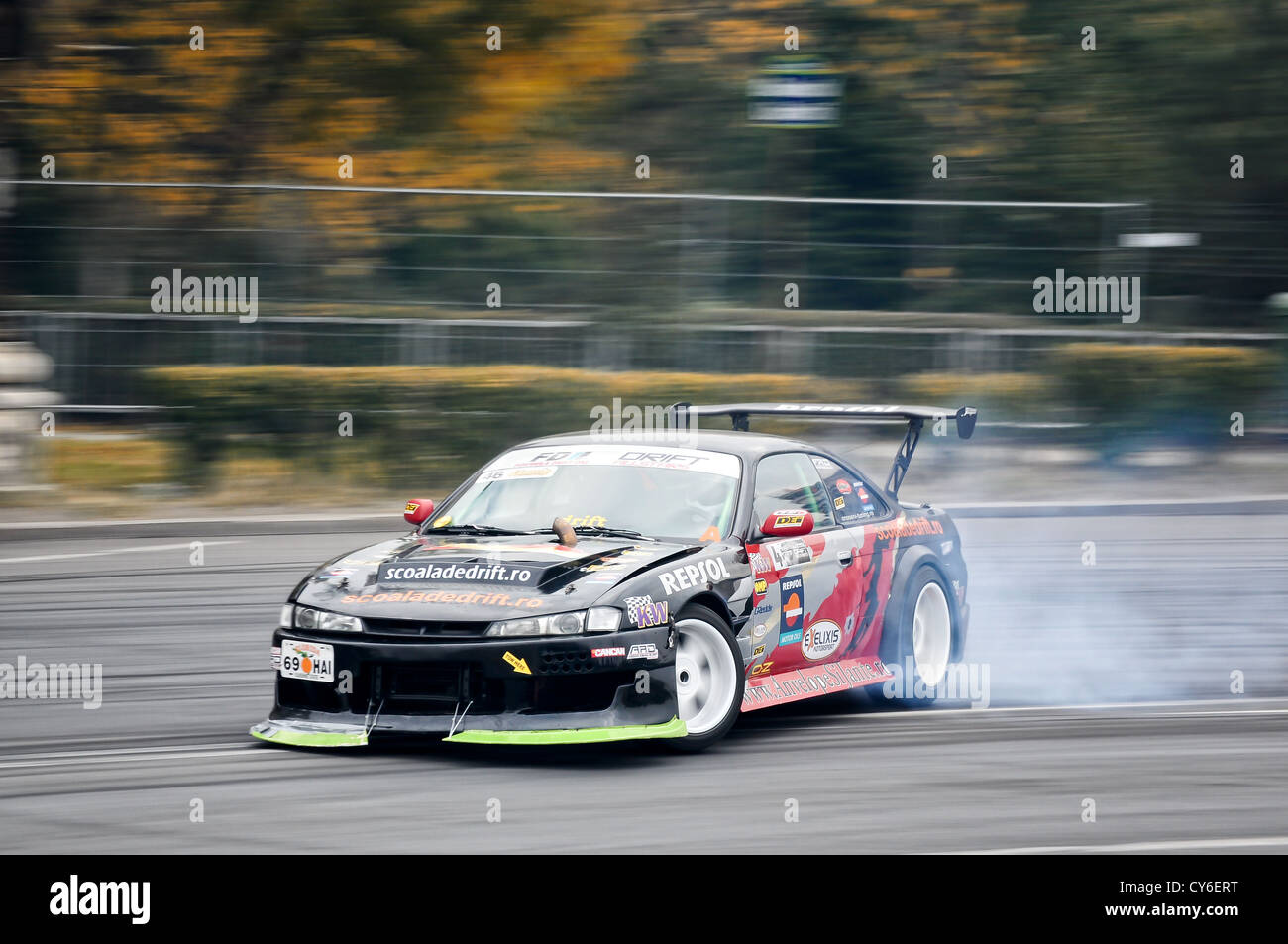 Drifting car at the Grand Prix of Romania Stock Photo