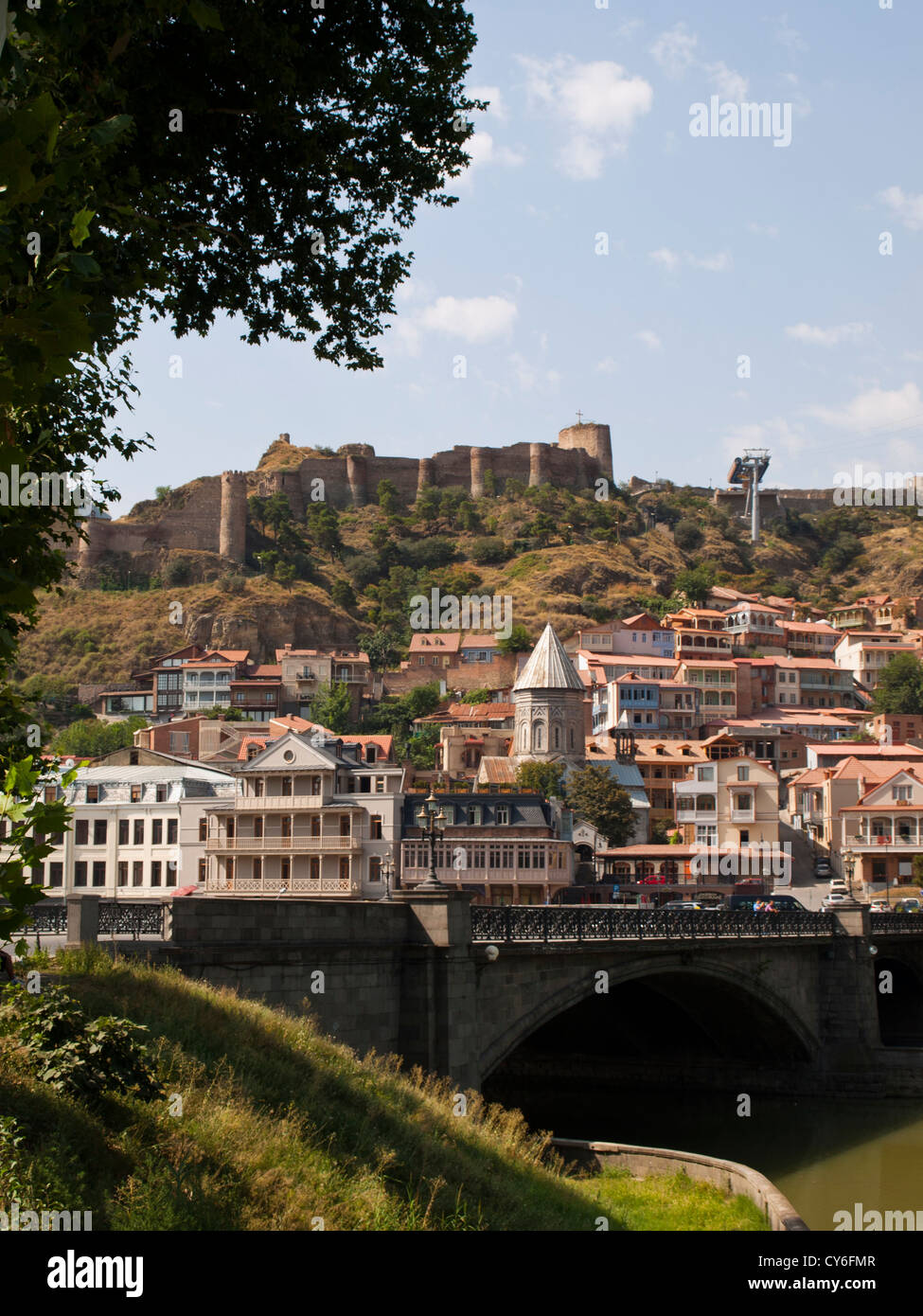 Narikala fortress and old Tbilisi view across Kura river Stock Photo