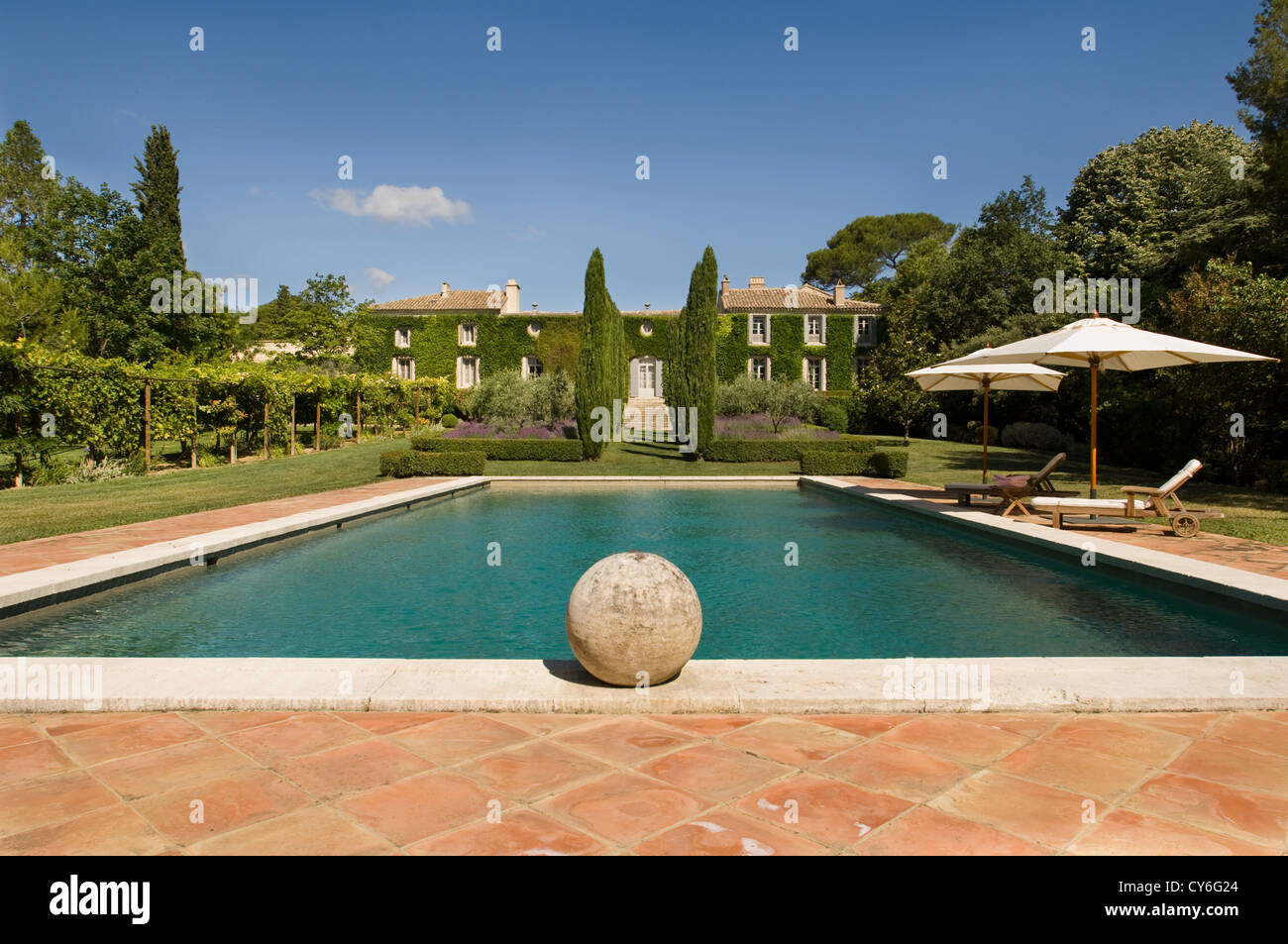 French estate with Italianate garden design of organic regional plants by Dominique Lafourcade Stock Photo