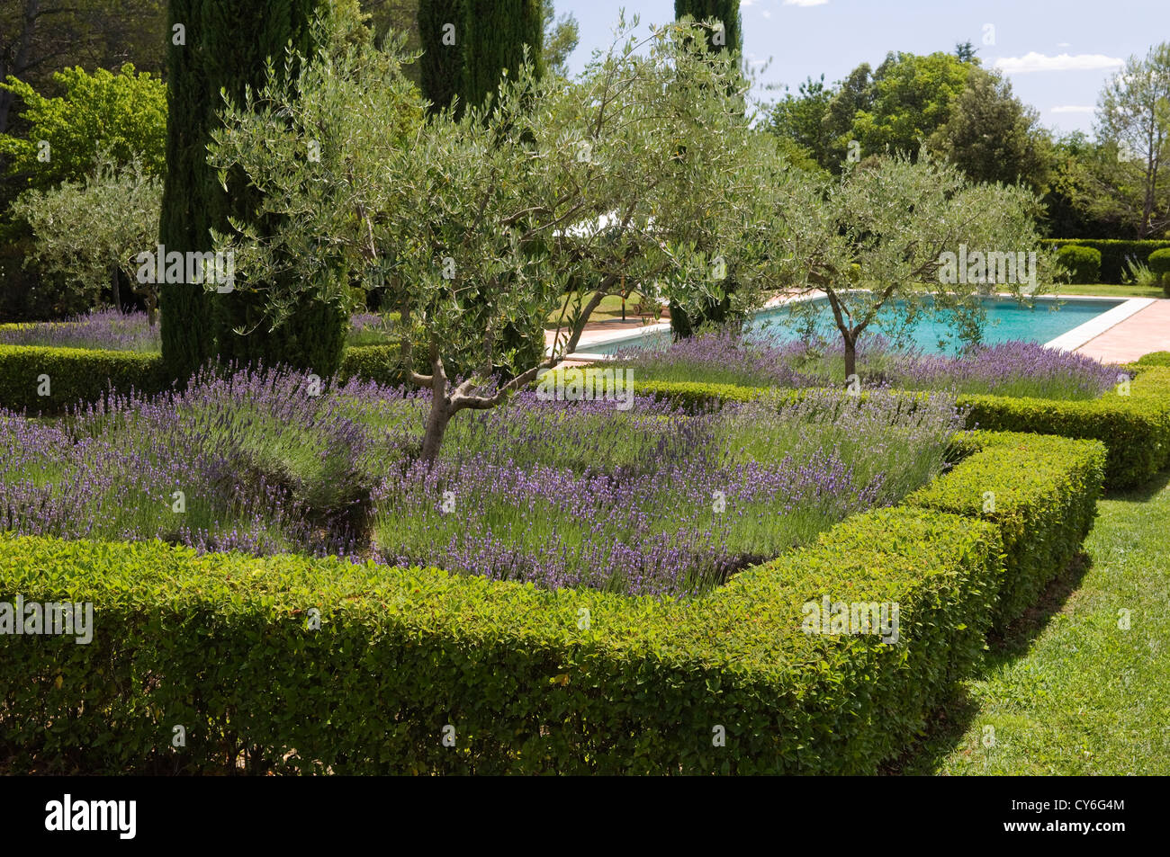French estate with Italianate garden design of organic regional plants by Dominique Lafourcade Stock Photo