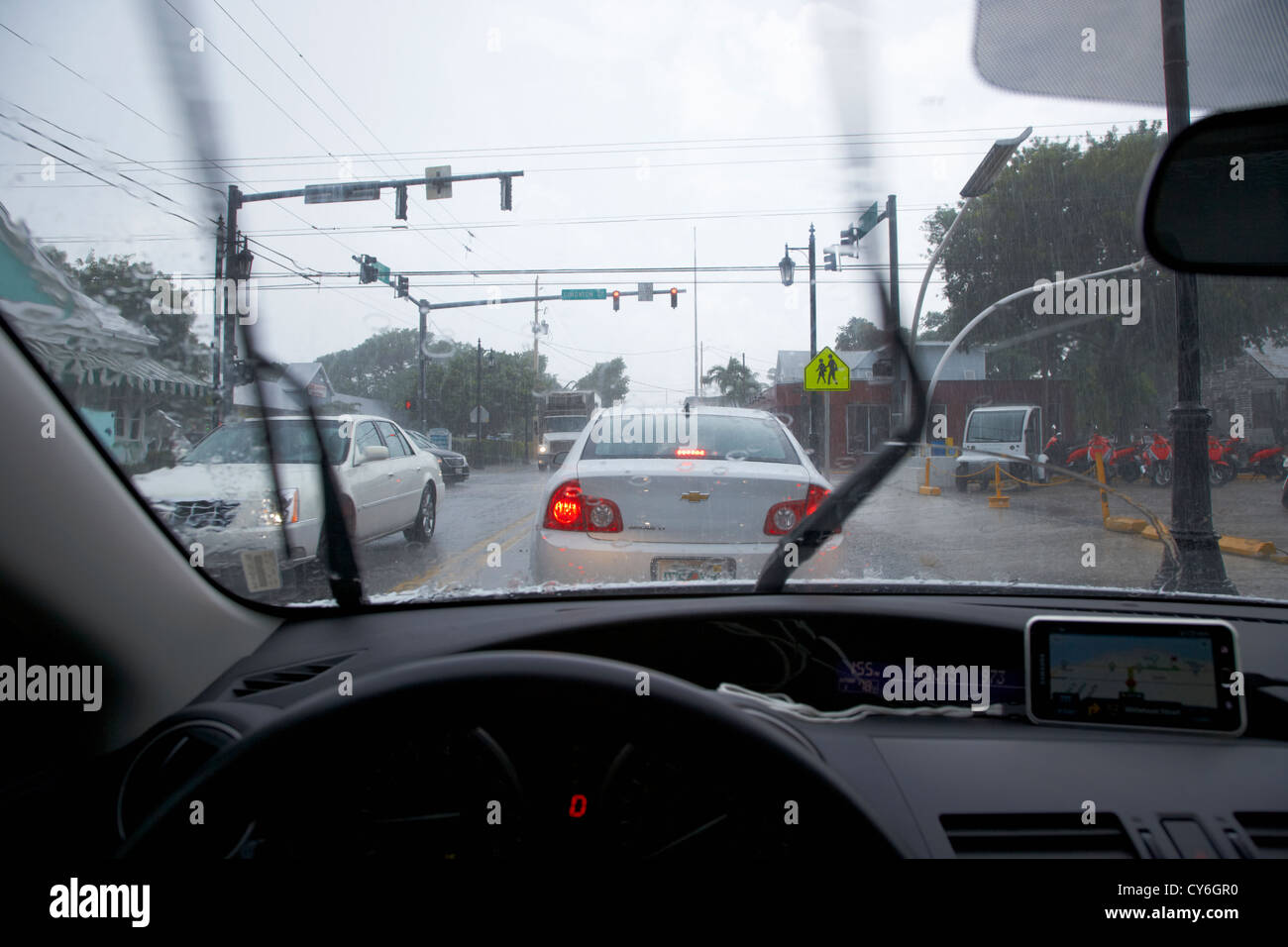 driving through heavy storm weather in key west florida usa Stock Photo