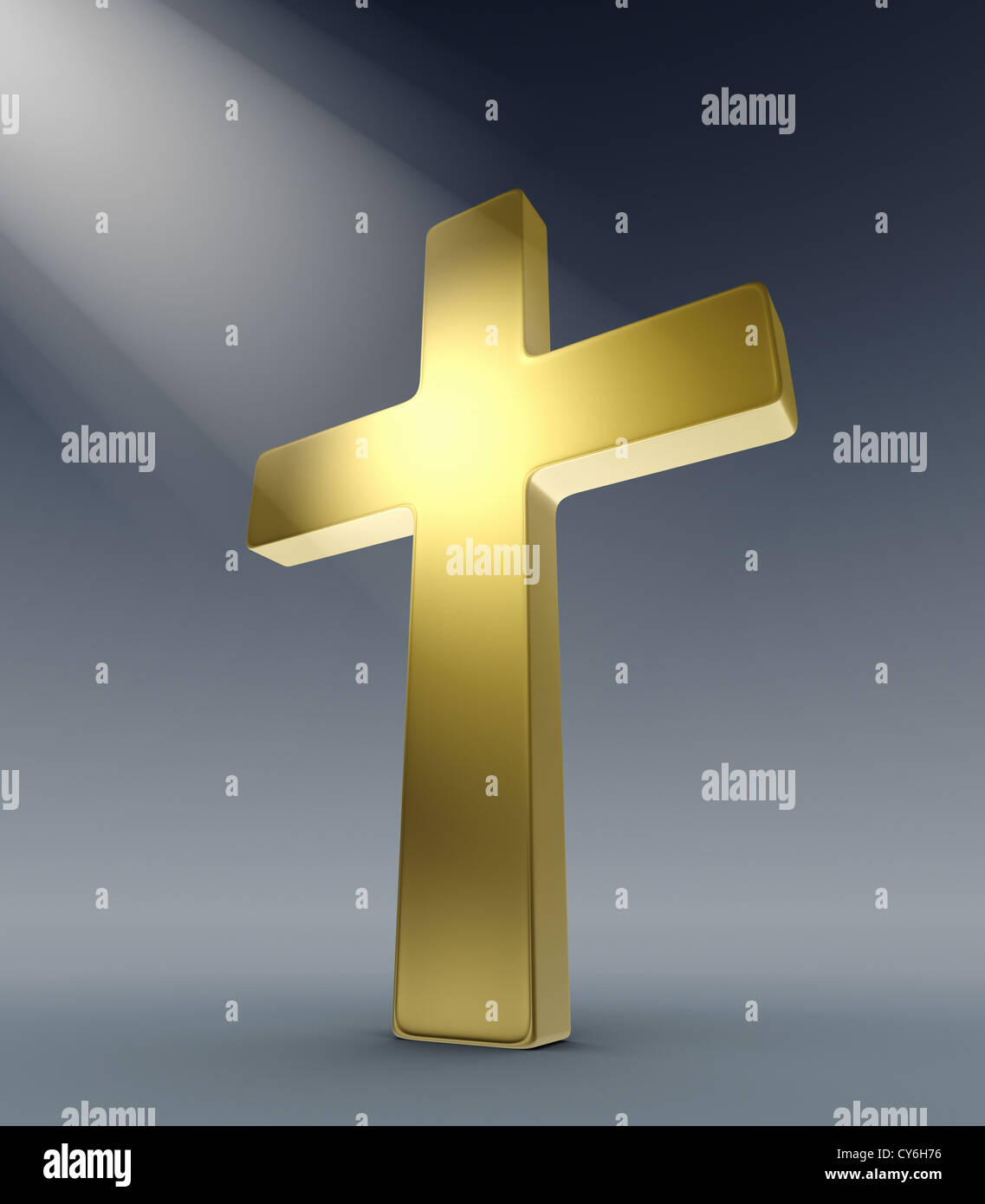 Golden cross in the spotlight Stock Photo - Alamy