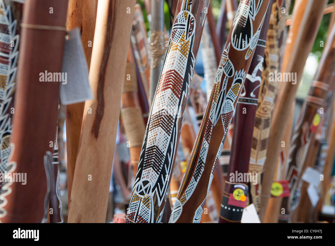 Ornate didgeridoo for sale at Mindle Beach Sunset Market. Darwin