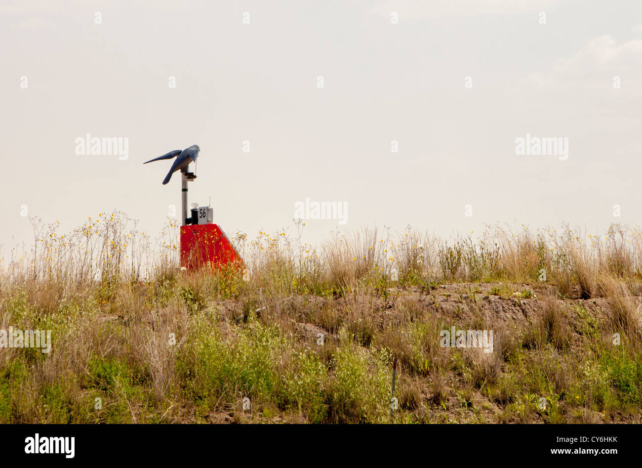 A bird scarer at the tailings pond at the Syncrude mine north of Fort McMurray, Alberta, Canada. Stock Photo