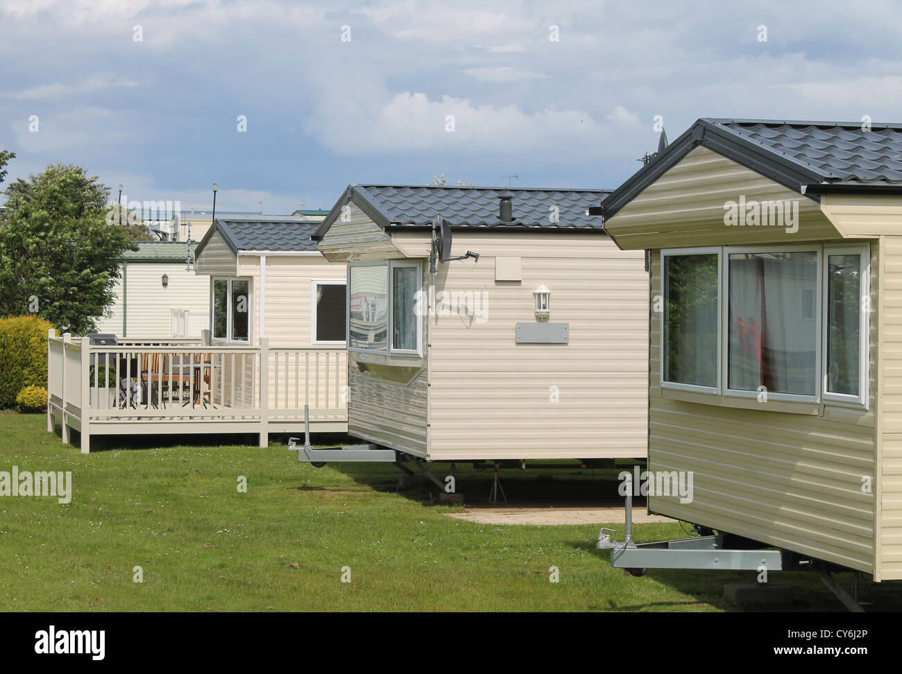 Static caravans in holiday park, Cayton Bay, Scarborough. Stock Photo
