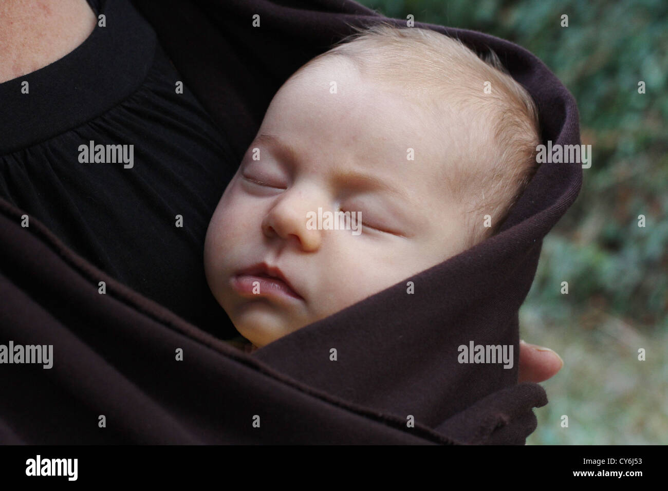 A small baby sleeping while wrapped in a sling Stock Photo Alamy