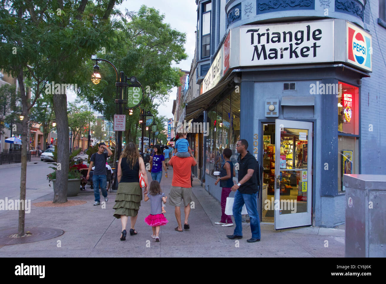 Scene on State Street, Madison, Wisconsin. Summer evening Stock Photo