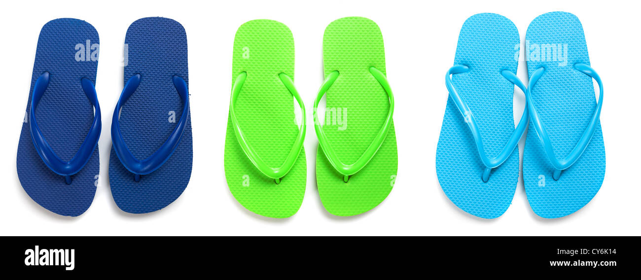A pair of blue flipflops on a white background Stock Photo