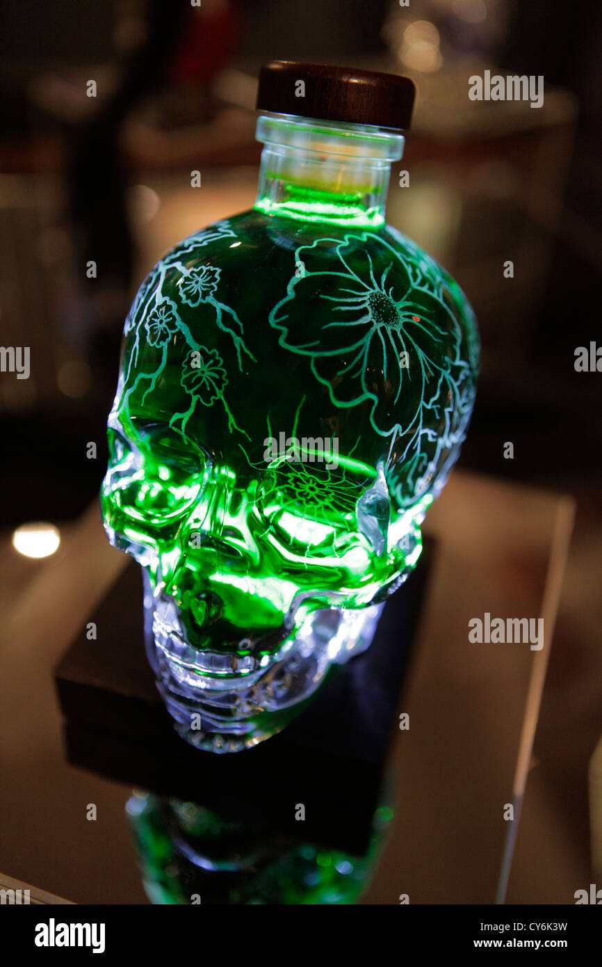 Decorated Crystal Head vodka bottle at a charity auction in Perth Stock