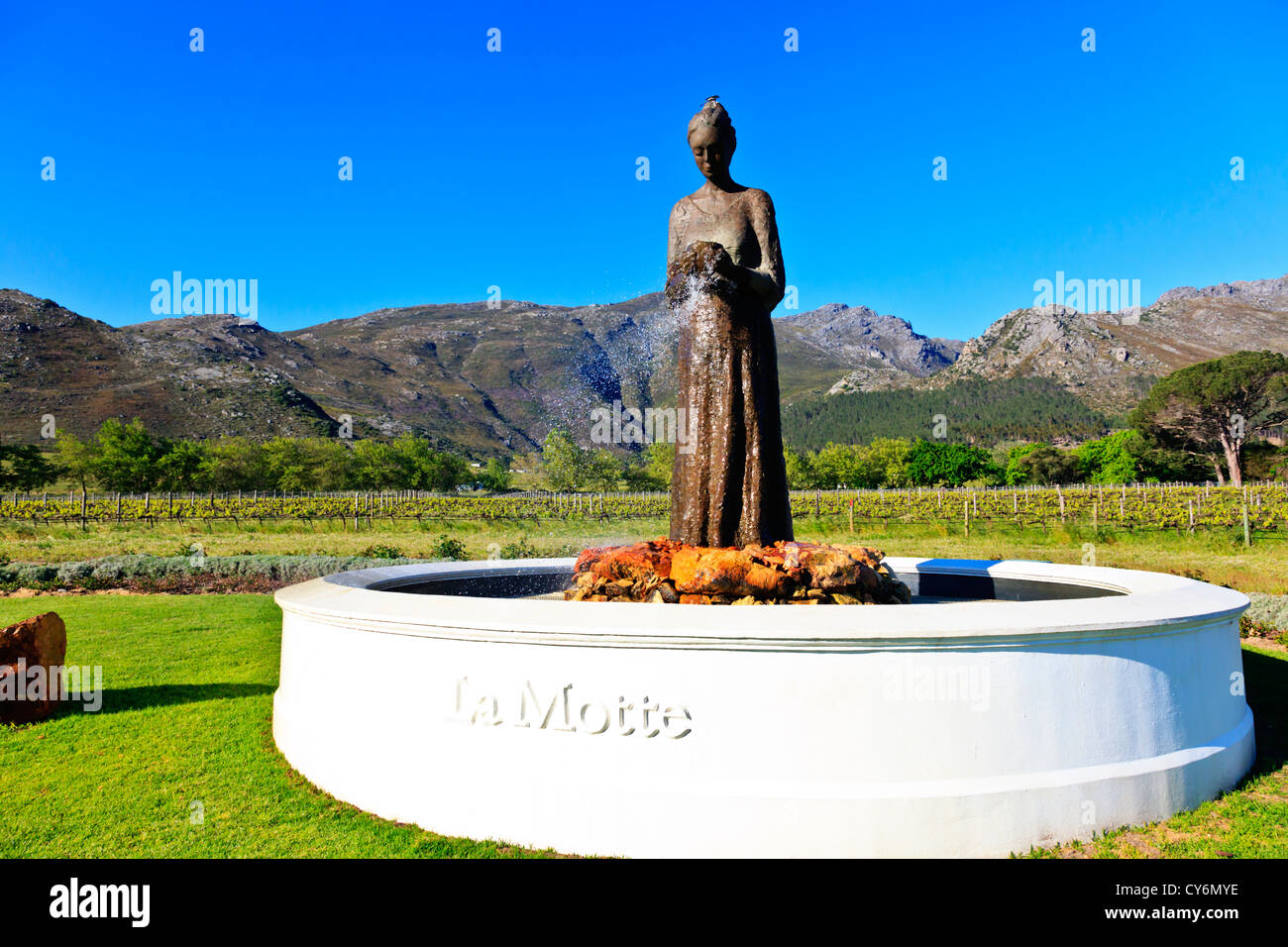 The statue that greets visitors to La Motte wine farm near Cape Town South Africa Stock Photo