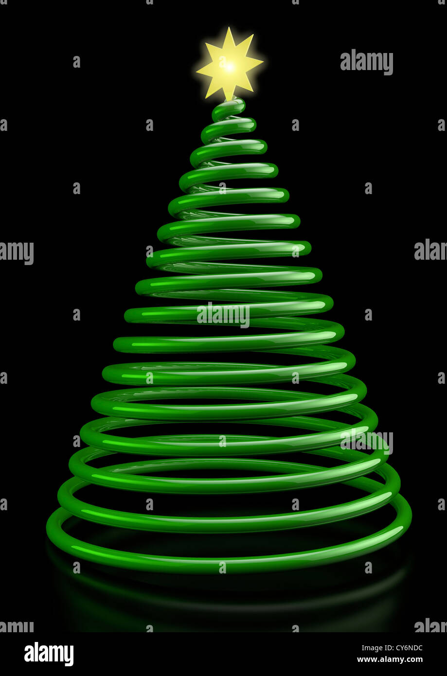 3D render representation of a Christmas Tree with star on black ...