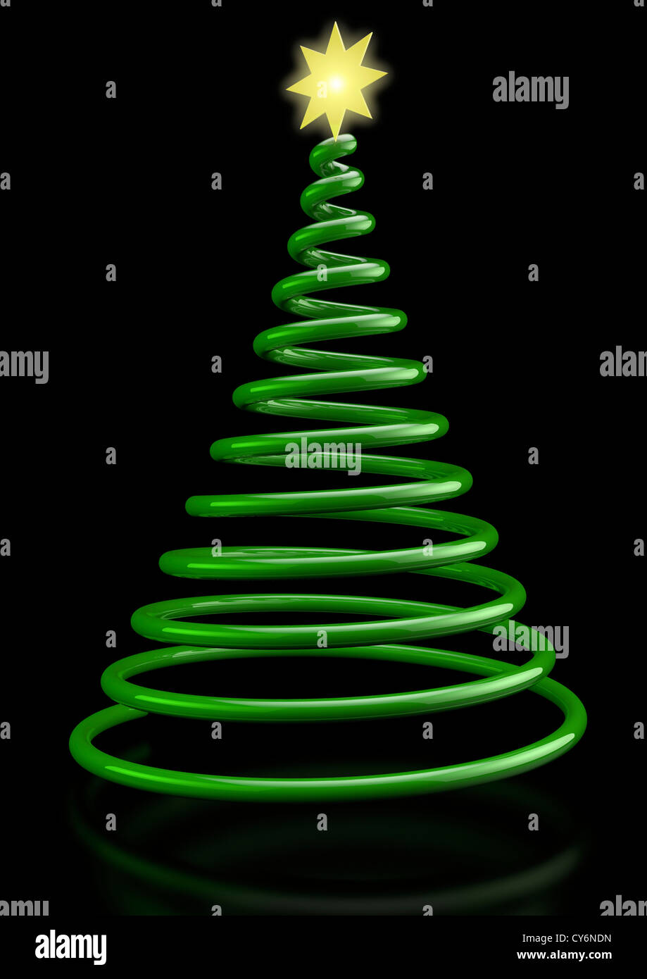 3D render representation of a spiral Christmas Tree with star on black background - Concept 