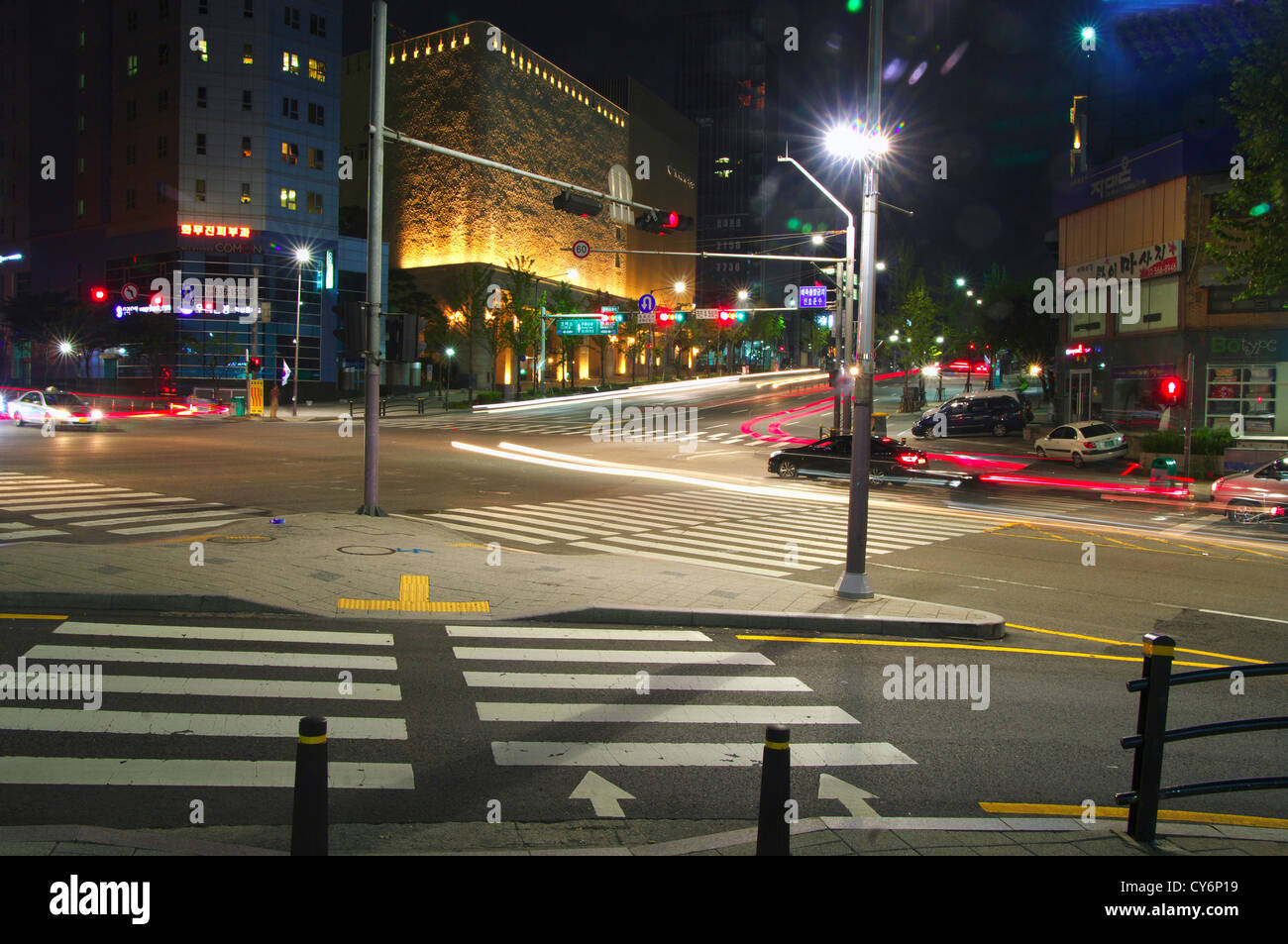 Cars on street at night, Seoul South Korea Stock Photo