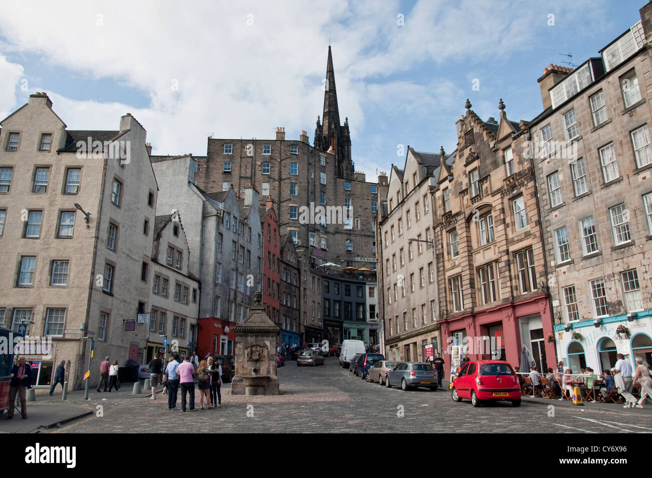 Corner of Grassmarket Square and Victoria Street area of central Edinburgh, Scotland Stock Photo