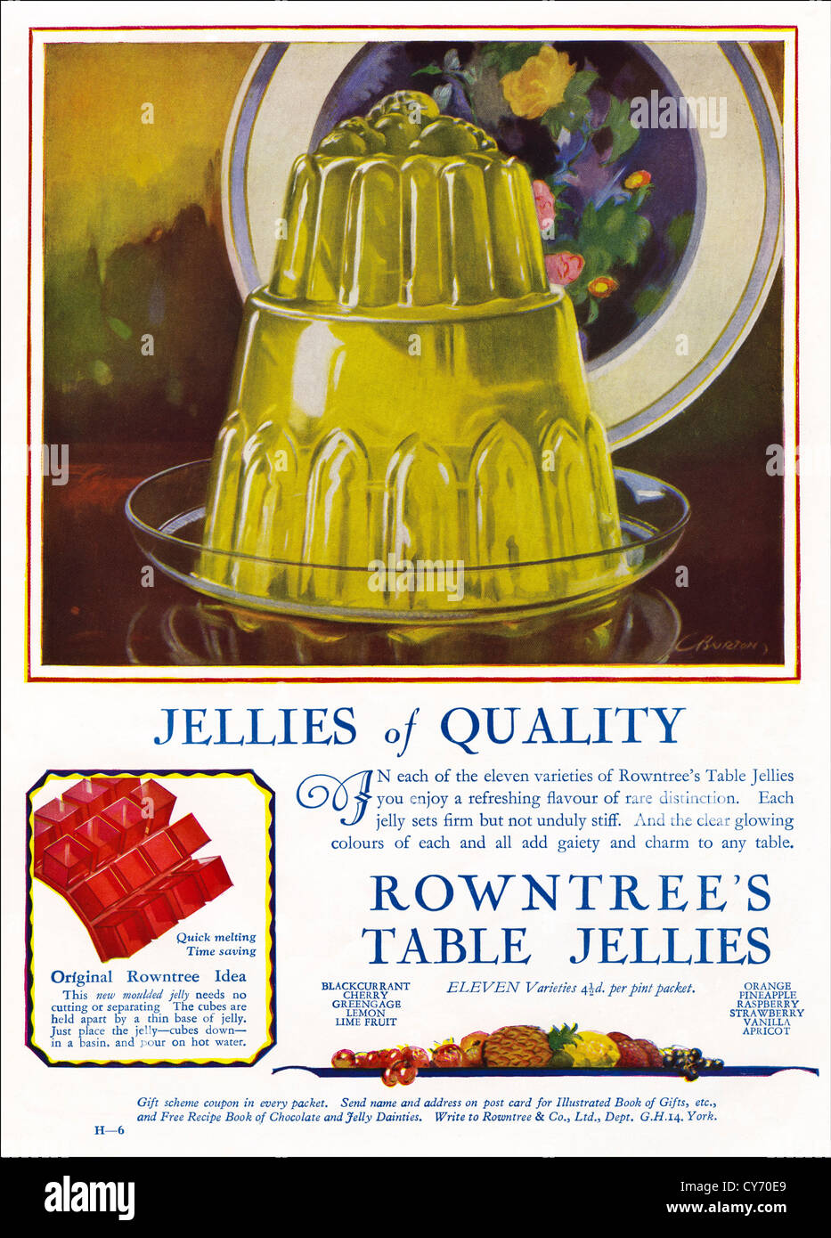 1930s advertising. Original 30s vintage print advertisement from English consumer magazine advertising Rowntree's Table Jellies Stock Photo