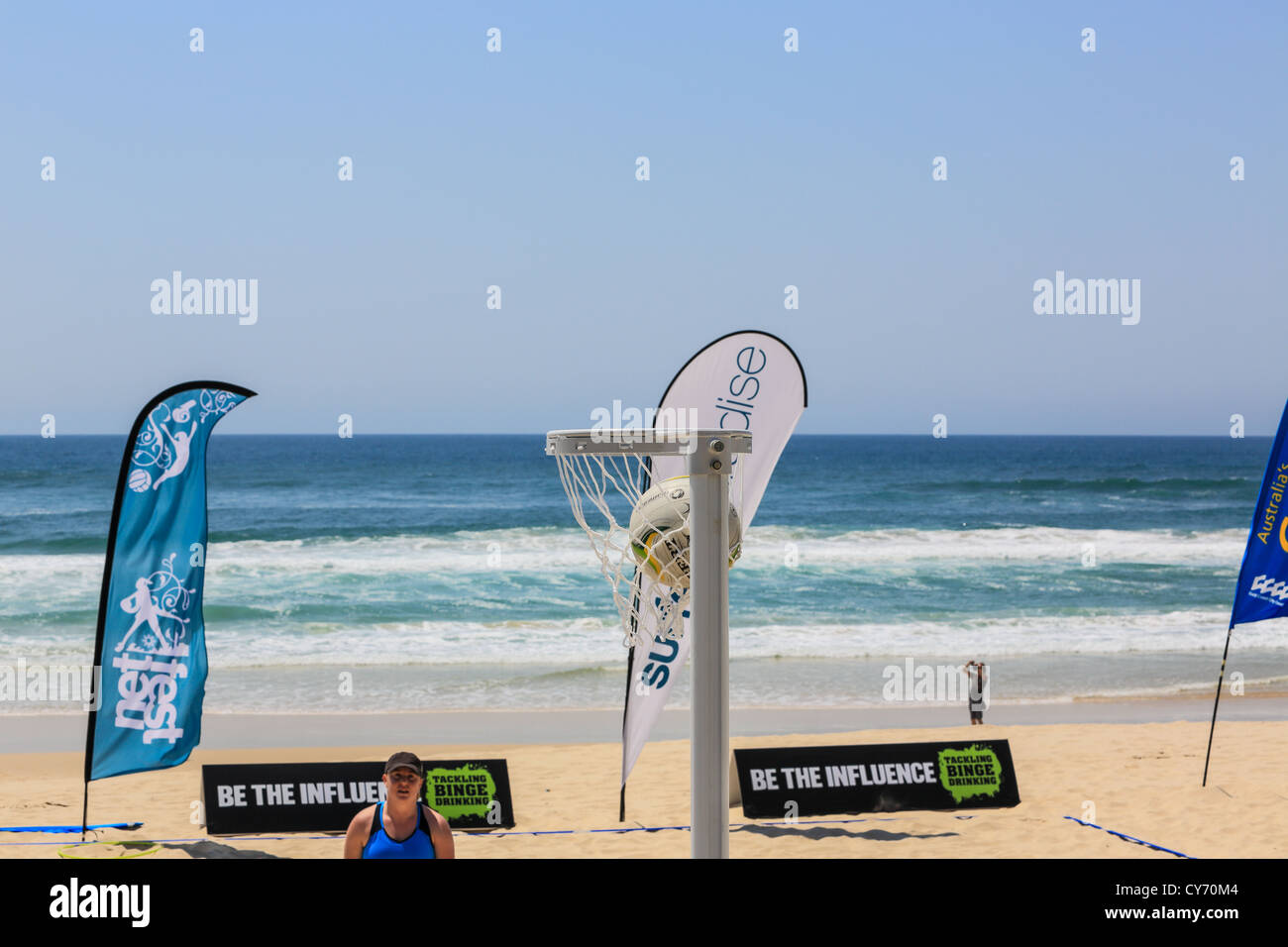 Beach Netball at Surfers Paradise beach for the first time for this off shoot sport from traditional Netball Stock Photo