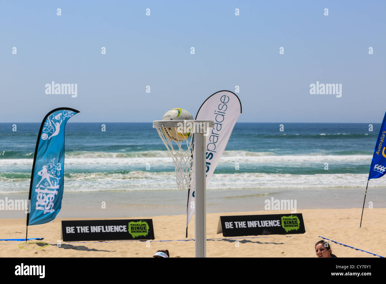 Beach Netball at Surfers Paradise beach for the first time for this off shoot sport from traditional Netball Stock Photo