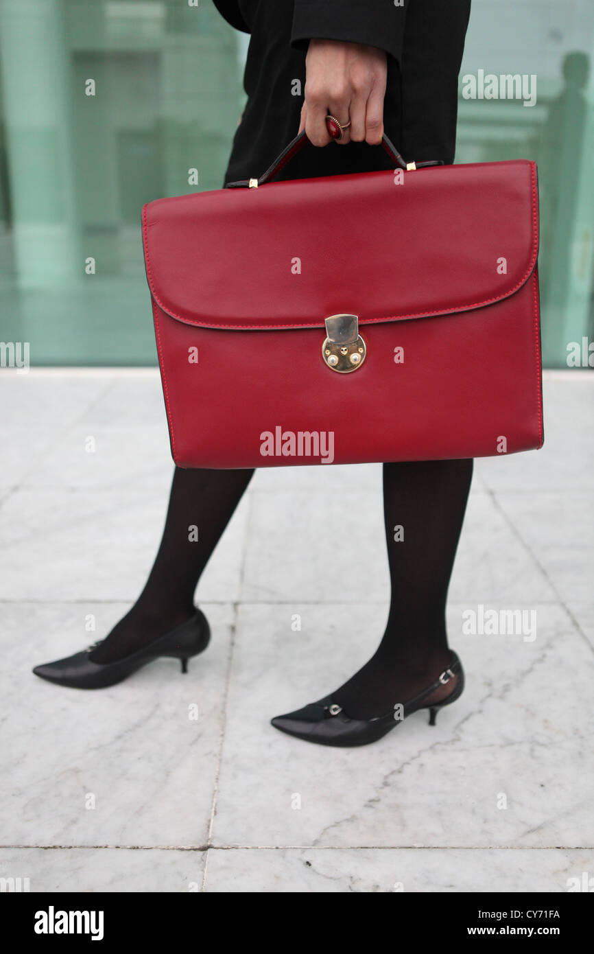 Red leather briefcase Stock Photo Alamy