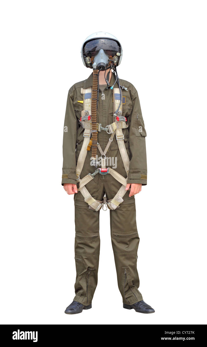 man dressed as a pilot on a white background Stock Photo