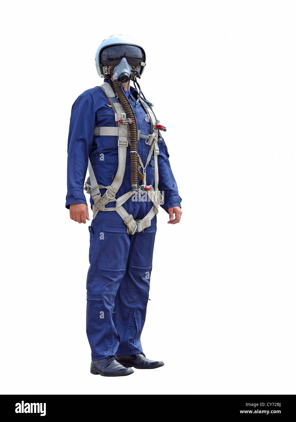 man dressed as a pilot on a white background Stock Photo