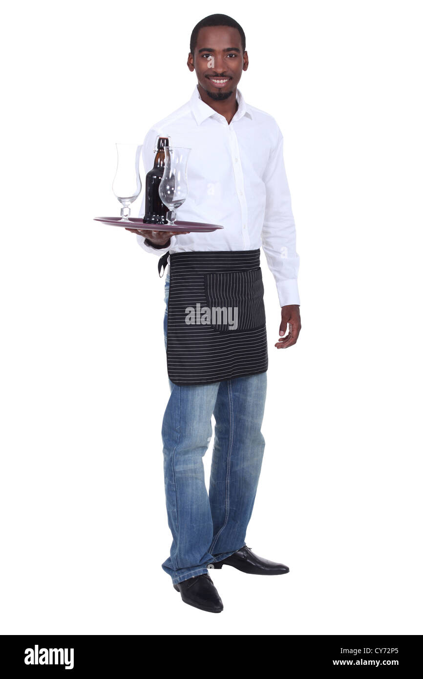 Portrait of a waiter with his tray Stock Photo - Alamy