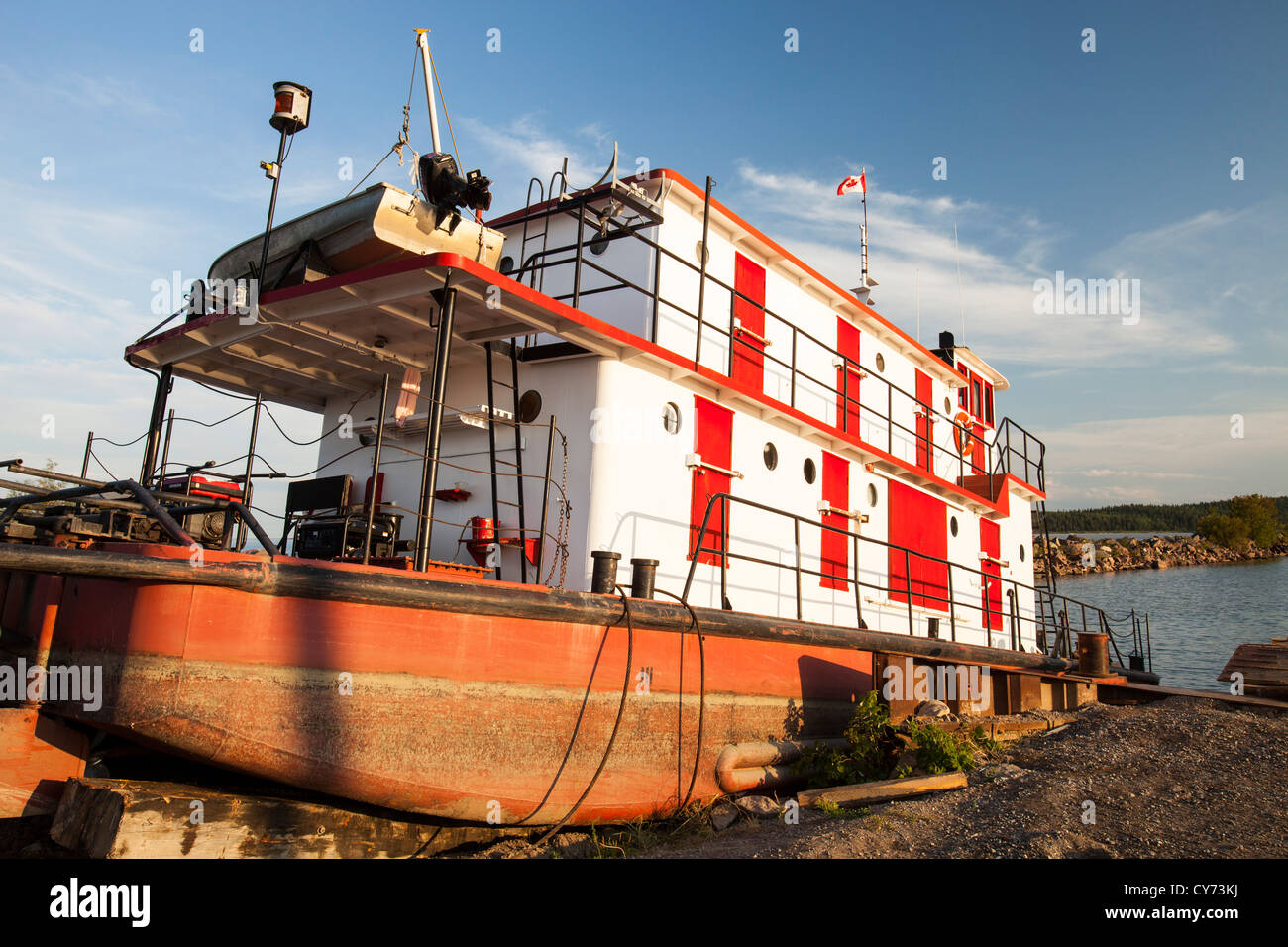 A boat on Lake Athabasca in Fort Chipewyan, which is downstream of the