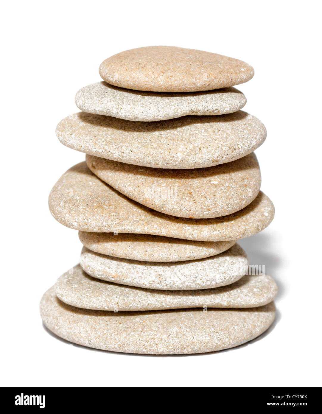 macro close up staked stones on white background Stock Photo