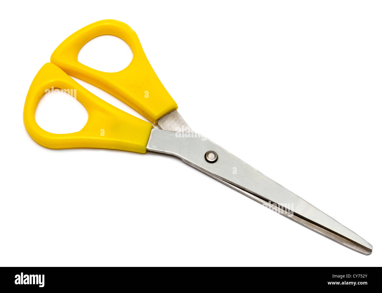A yellow scissors isolated in white background Stock Photo - Alamy