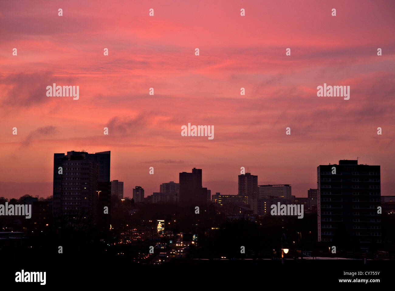 Birmingham sunset silhouette skyline hires stock photography and