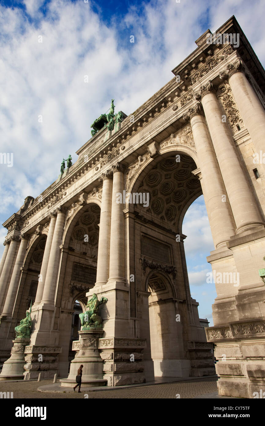 The Cinquantenaire Arch, Triumphal arc, Parc du Cinquantenaire, Jubelpark, Brussels, Bruxelles, Europe Stock Photo
