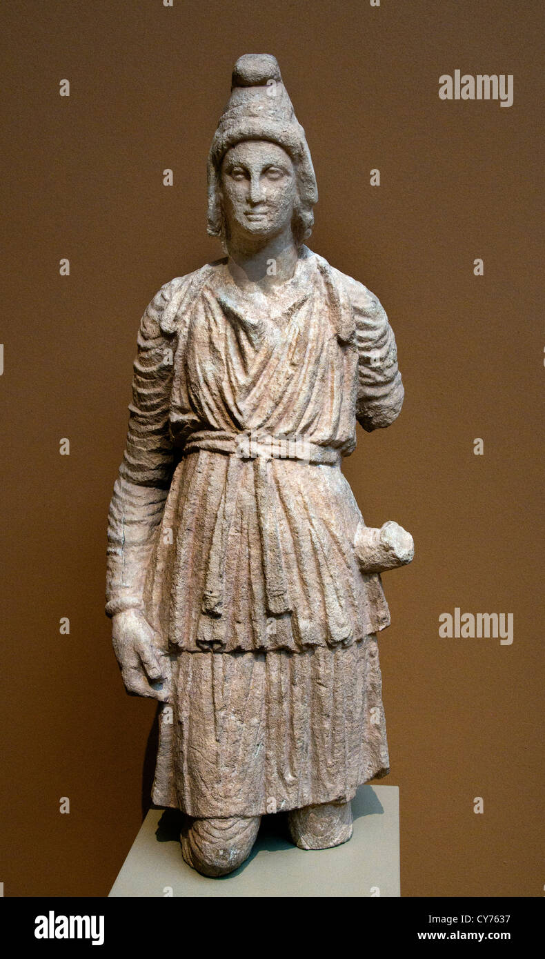 Limestone statue of Artemis Bendis Hellenistic 3rd century B.C. Cypriot  Hard limestone 78cm Cyprus Greek Greece Stock Photo