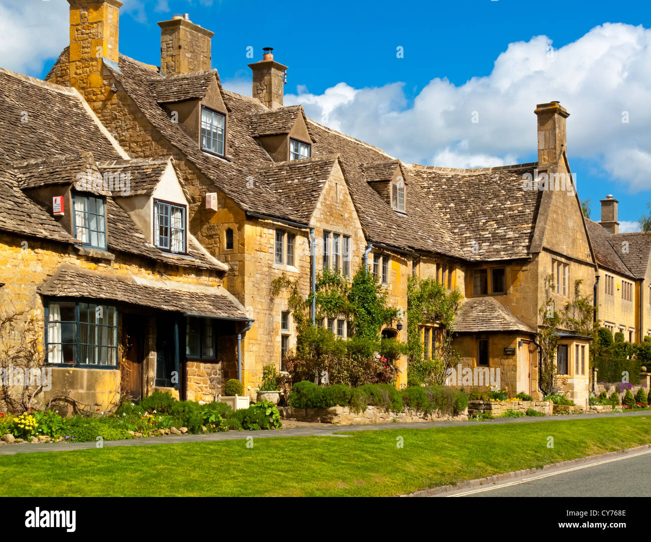 Traditional Cotswold stone houses in Broadway village Worcestershire