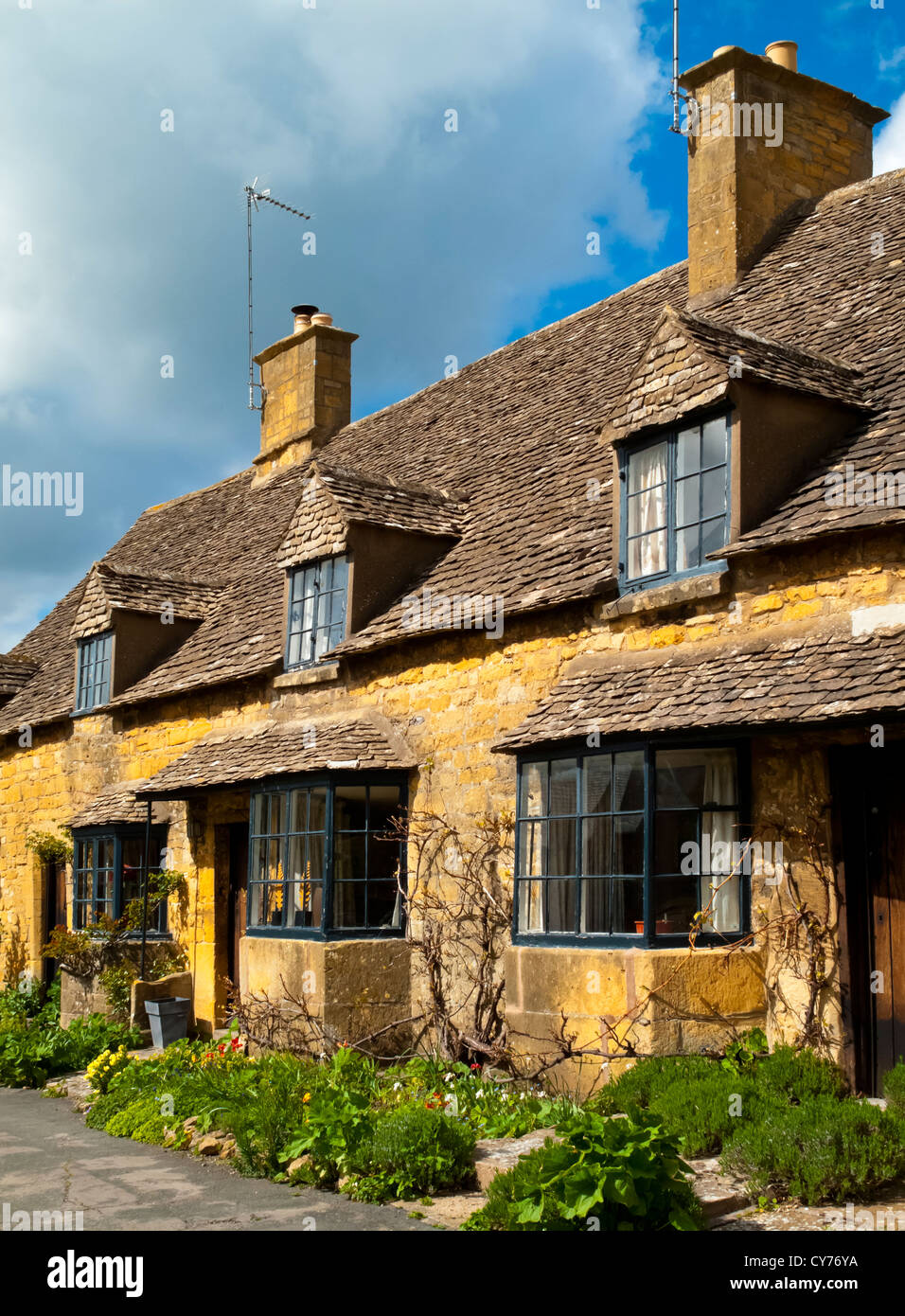 Traditional Cotswold stone houses in Broadway village Worcestershire