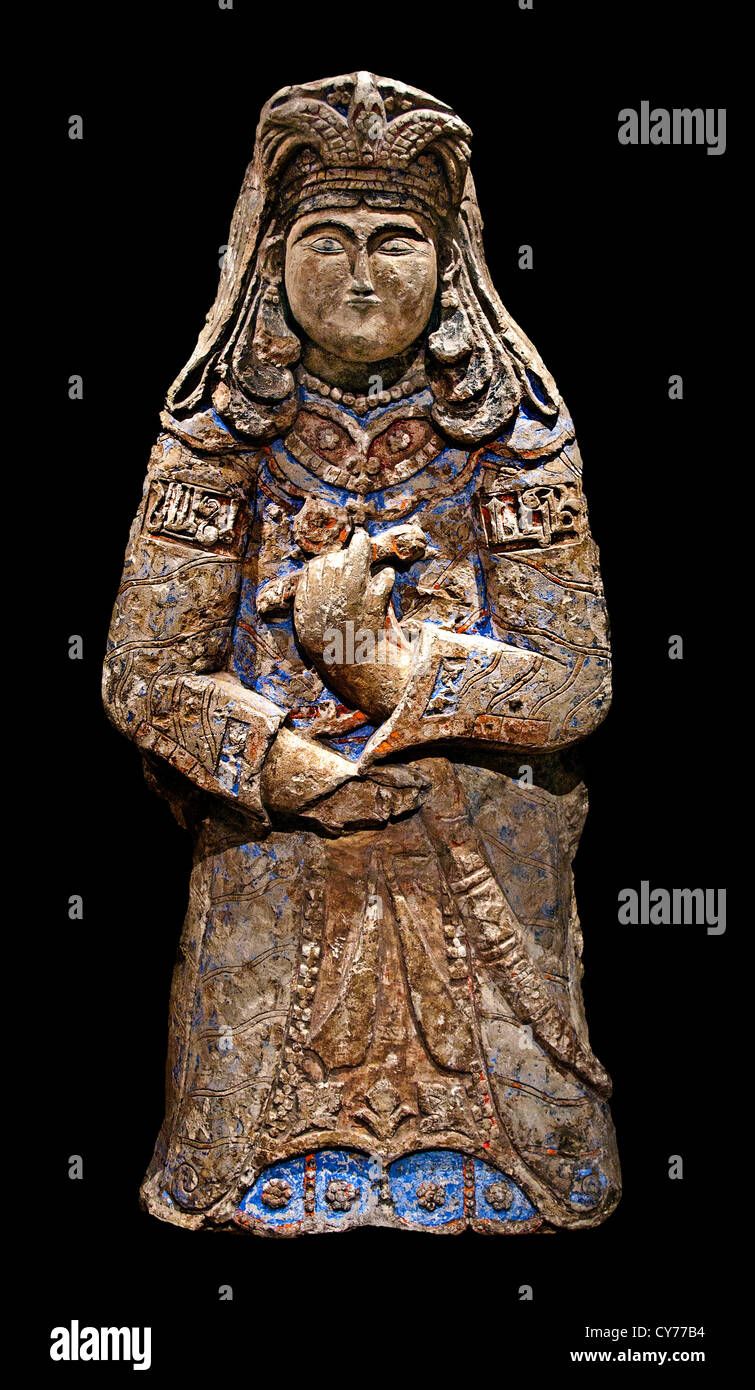 Royal Figure12th century Stucco modeled carved polychrome painted gilded       Iran Stock Photo