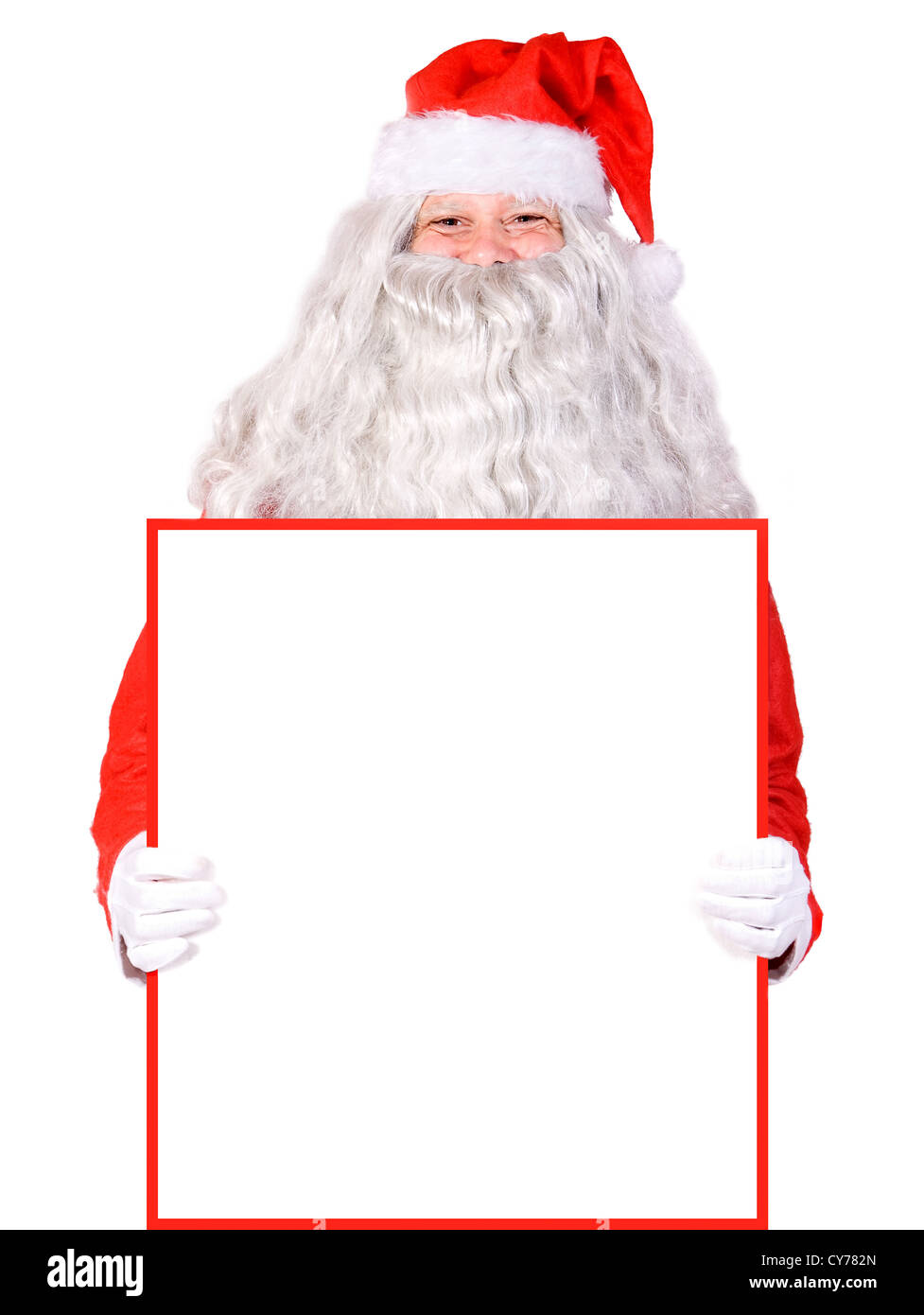 Santa Claus holding a blank sign Stock Photo - Alamy