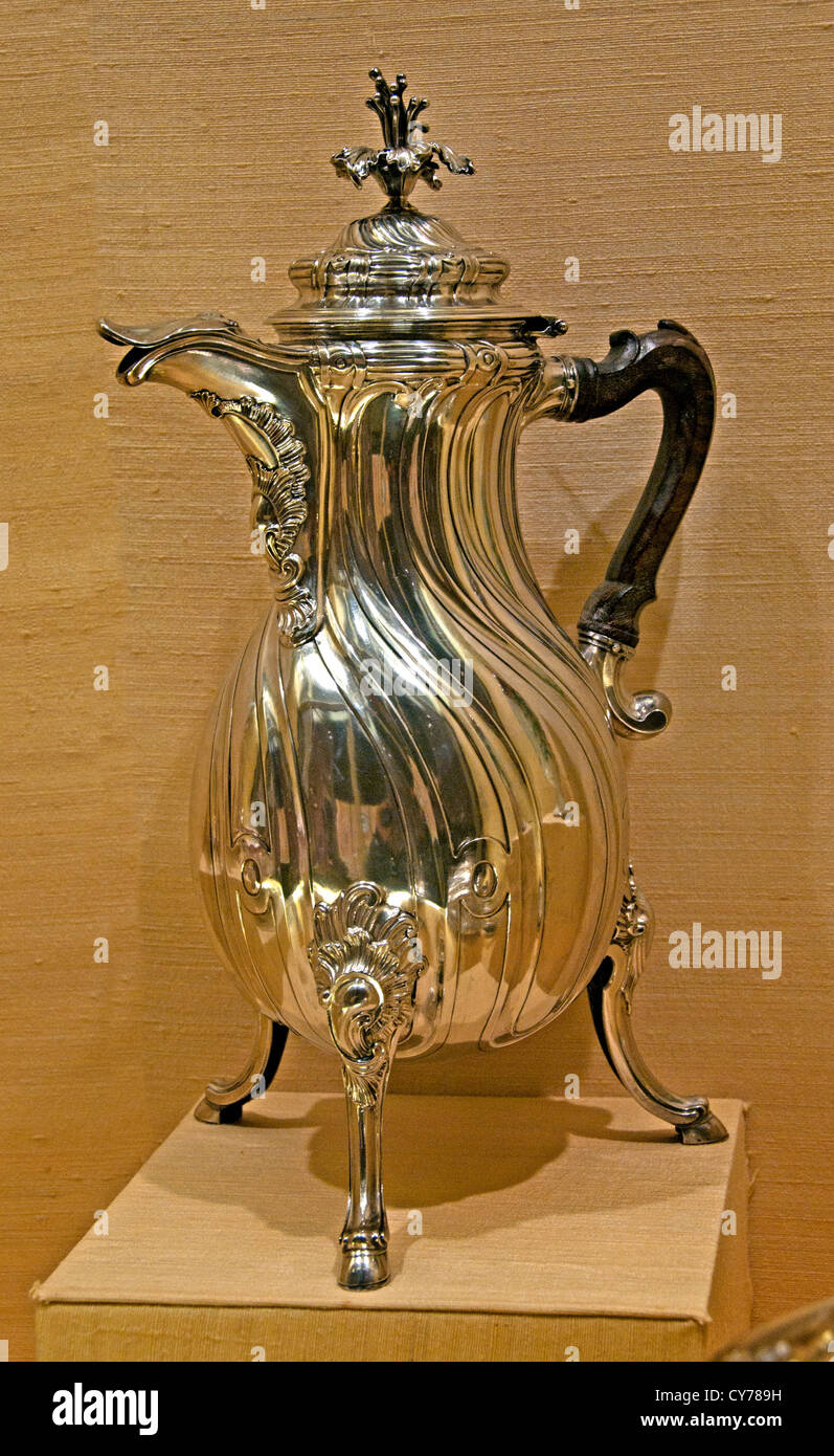 Coffeepot 1771 Flemish Mons Silver  wood 34.3 cm Belgium Belgian Stock Photo