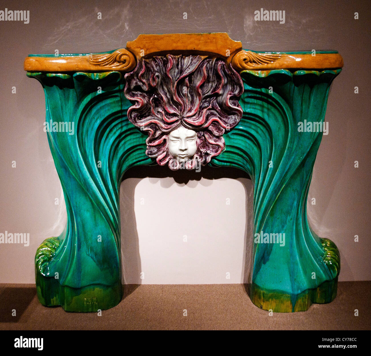 Fireplace Surround Attributed to Jean Désiré Muller 1900 110 cm France French Stock Photo