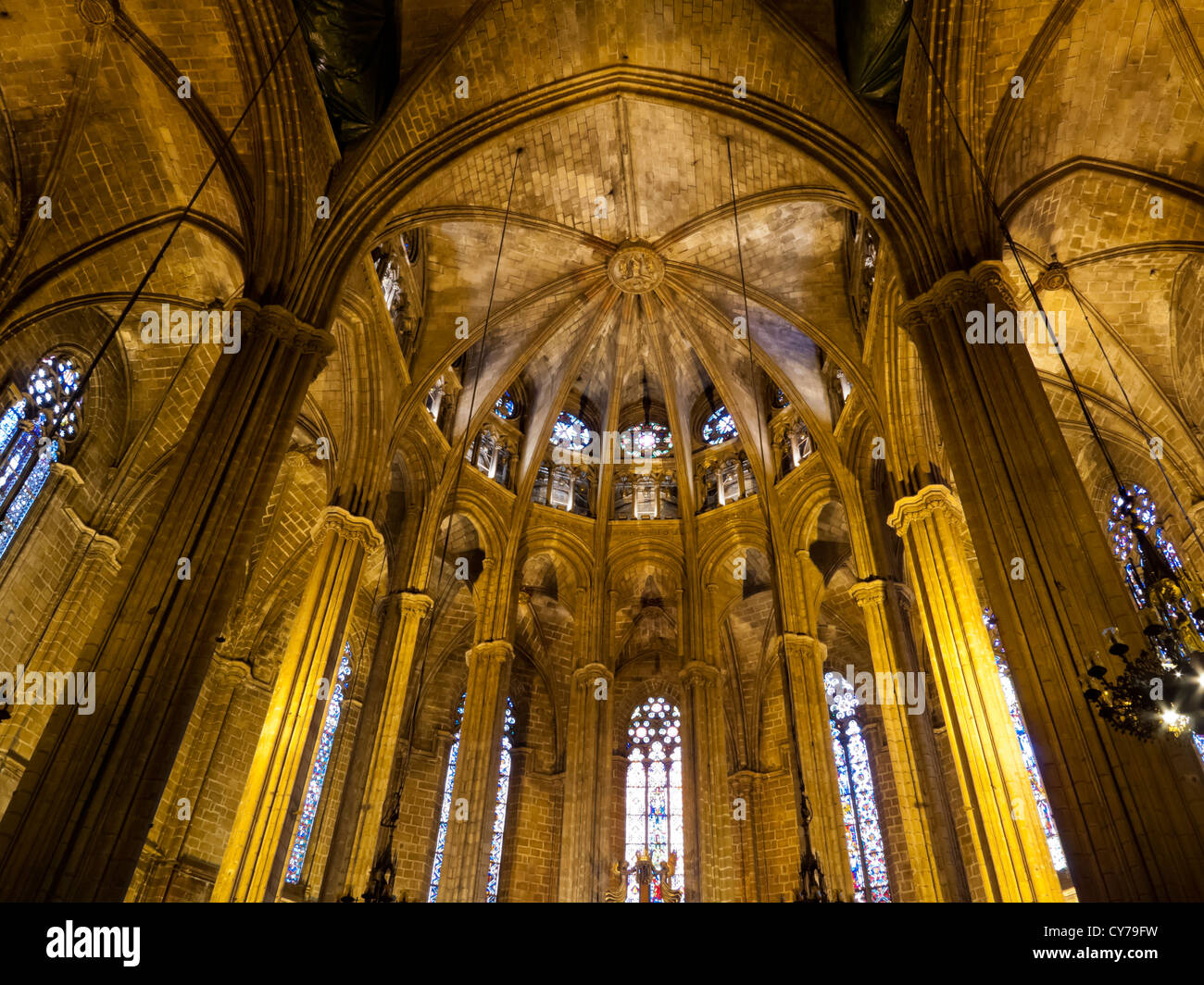 Interior of the Gothic Cathedral in Barcelona in Spain built in the ...