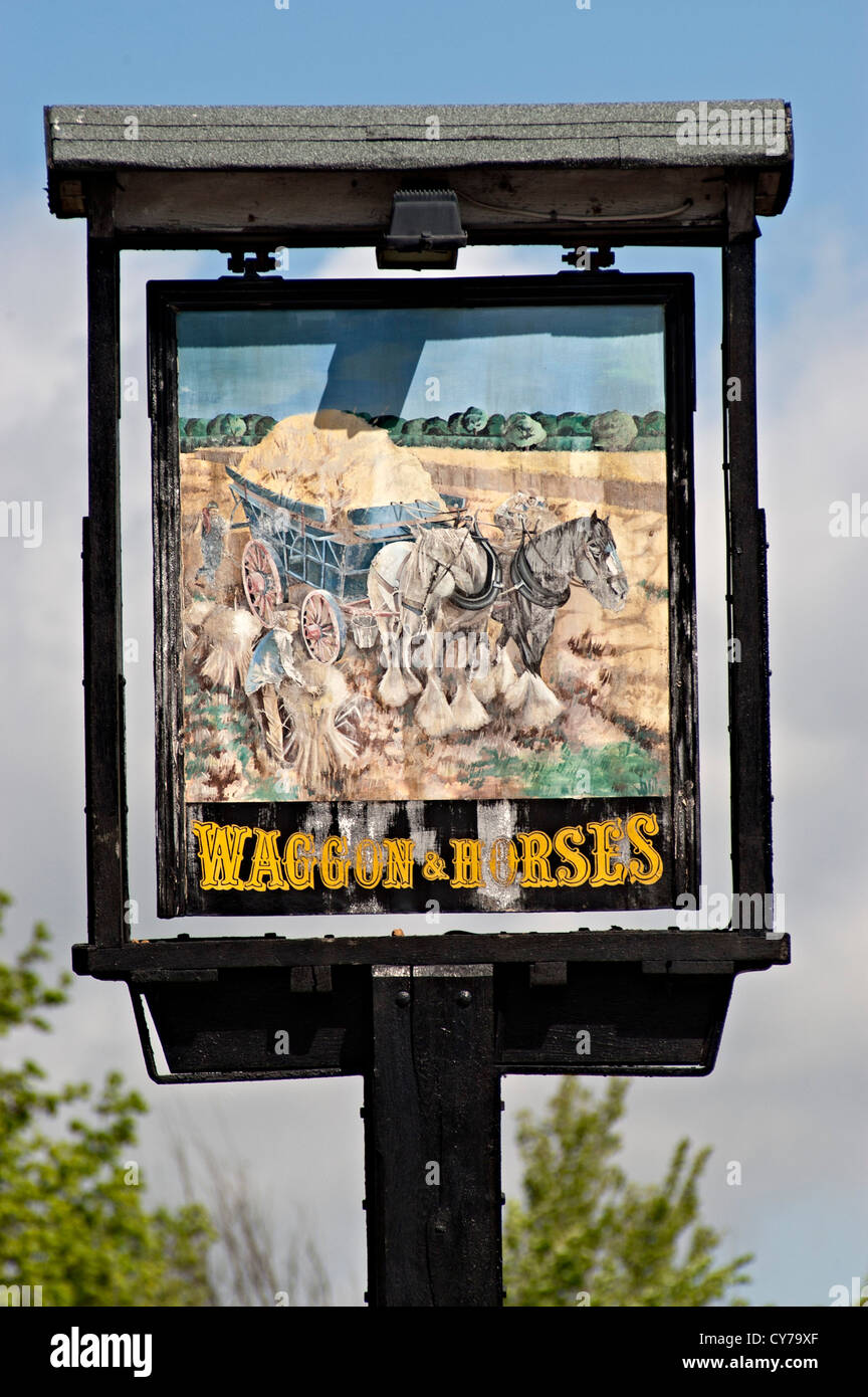 wagon and horses pub Bishops Stortford pub sign Stock Photo