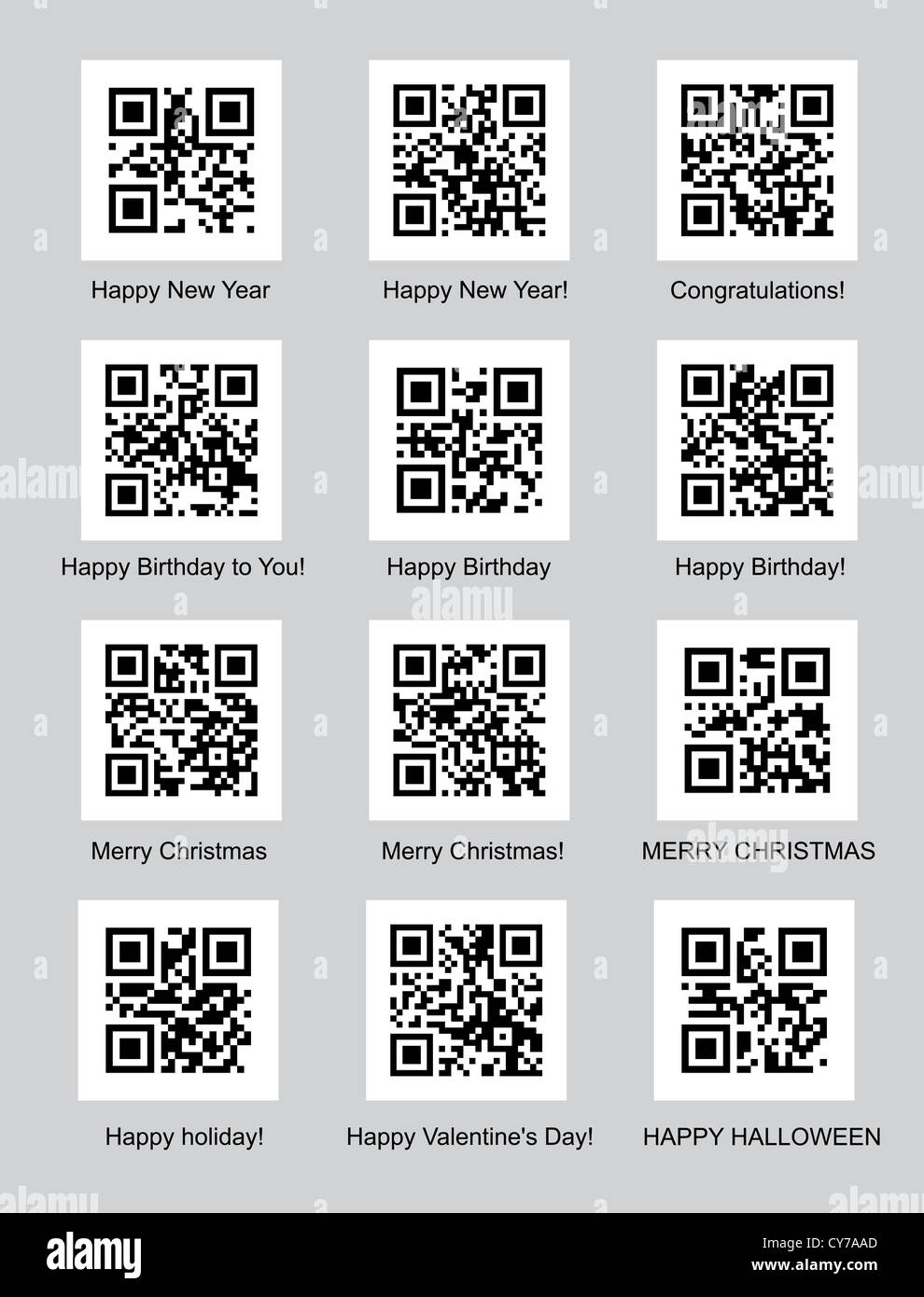 set of QR codes with congratulations Stock Photo