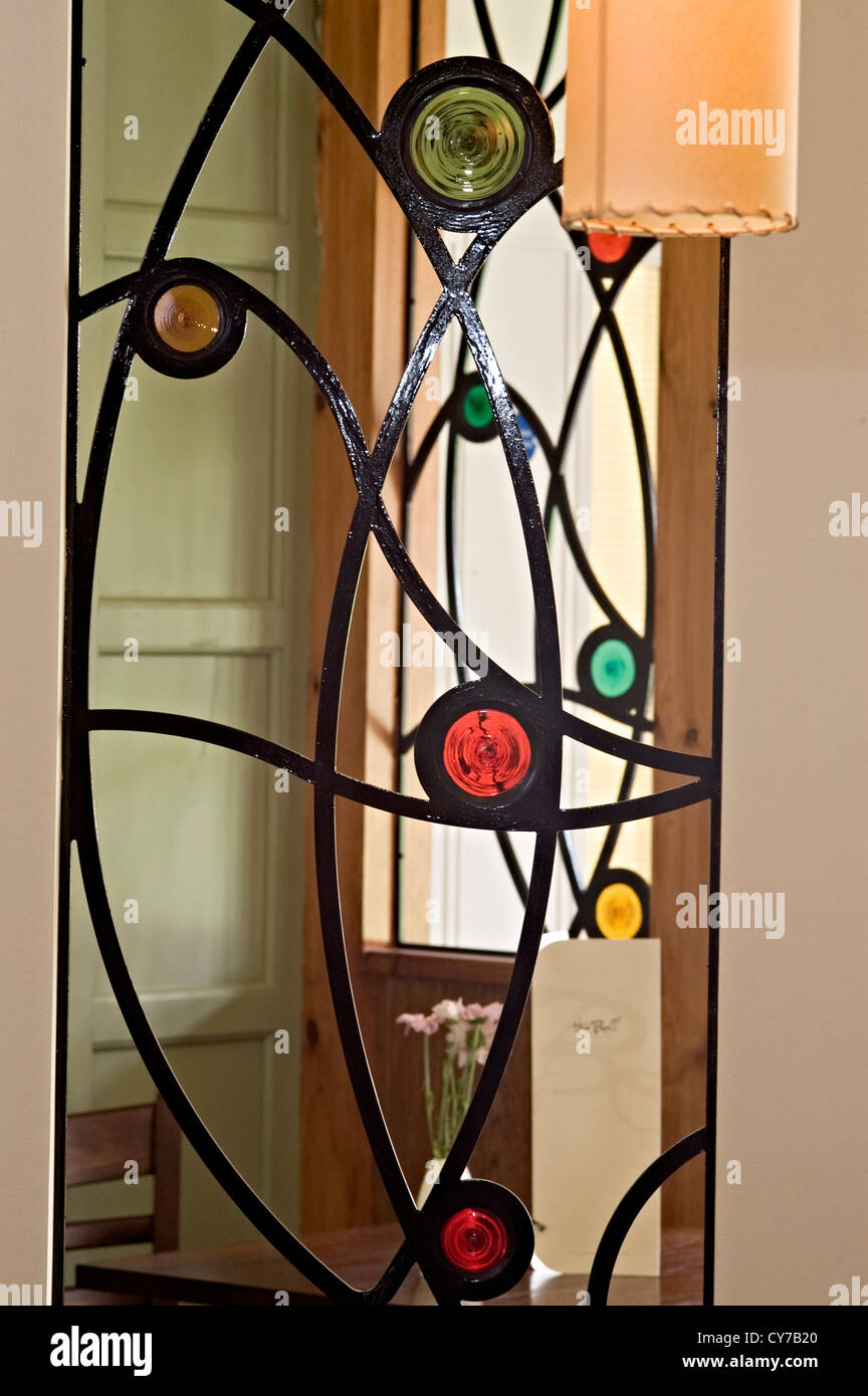 pub ironmongery stained glass interior abstract Stock Photo