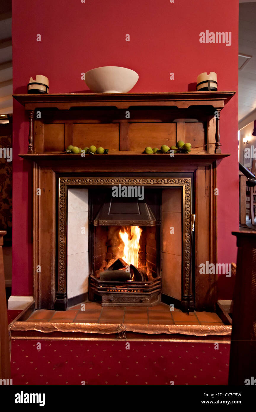 the white lion fireplace in a pub Stock Photo