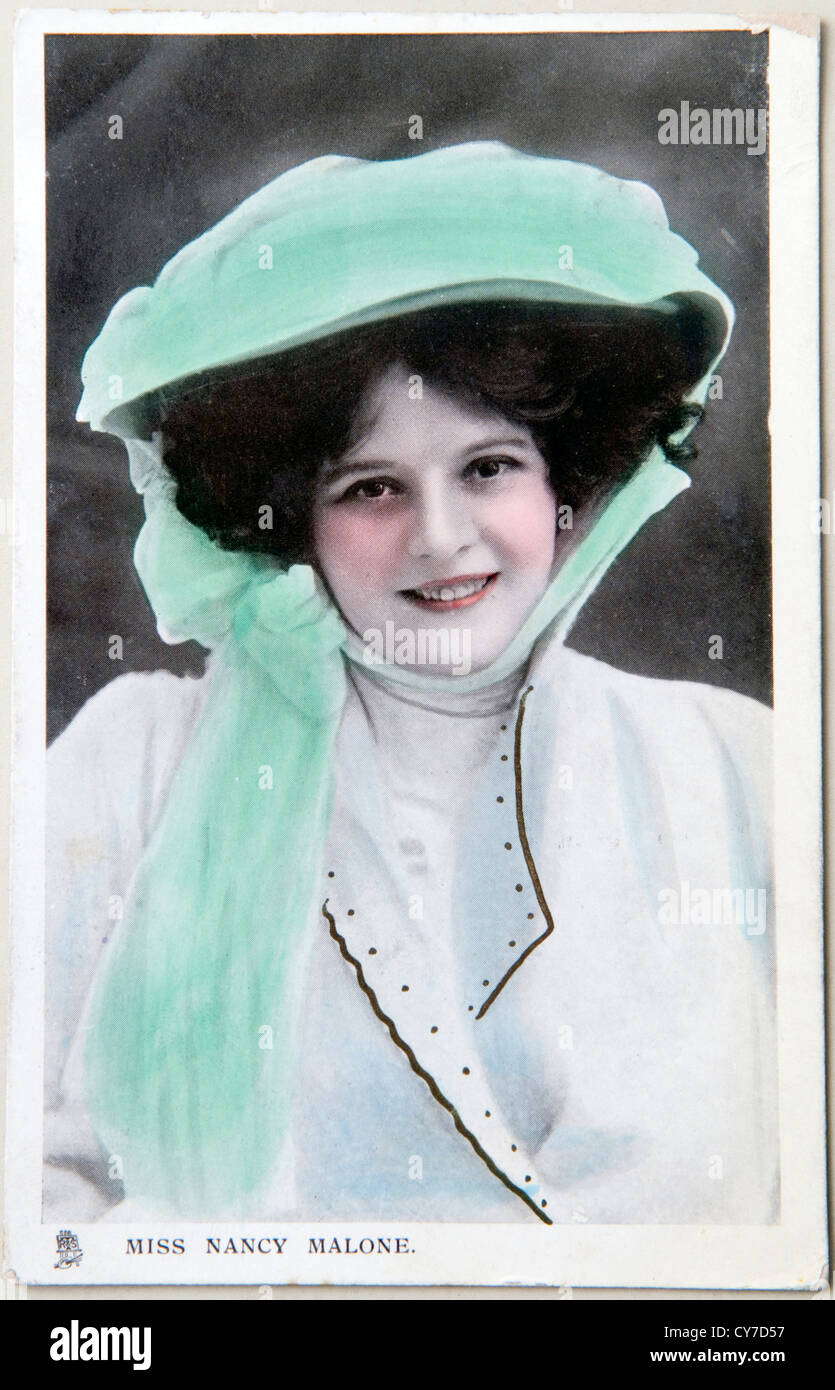 Miss Nancy Malone actress from a series 'Celebrities of the Stage. 1900s hand coloured photo postcard England. Sent in 1906. Stock Photo