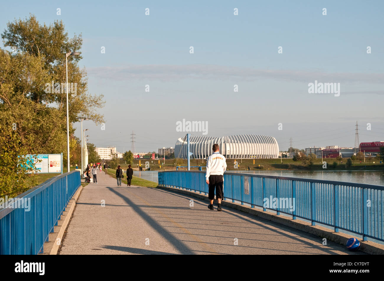 Lake Jarun and Arena Centre in distance, Zagreb, Croatia Stock Photo