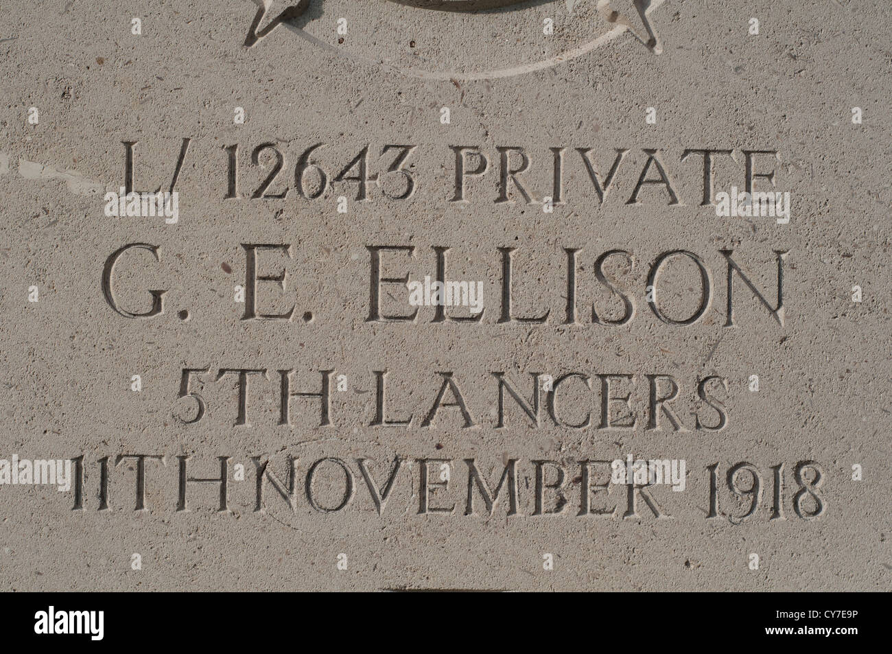 The grave of Private George Ellison, believed to be the last Commonwealth casualty of World War One. Stock Photo