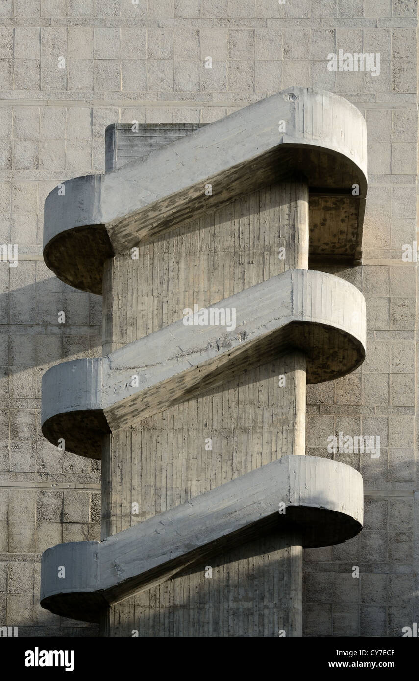 External Concrete Staircase of the Cité Radieuse or Unité d'Habitation by Le Corbusier Marseille or Marseilles Provence France Stock Photo
