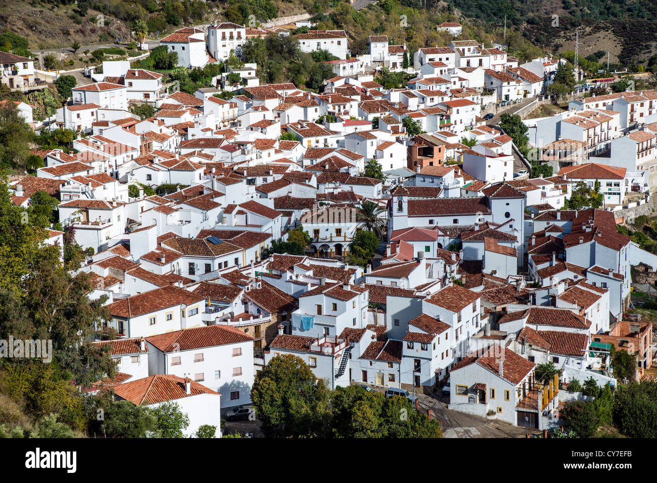 View of the andalusian white town of Algatocin, province of Malaga, Andalusia, Spain Stock Photo