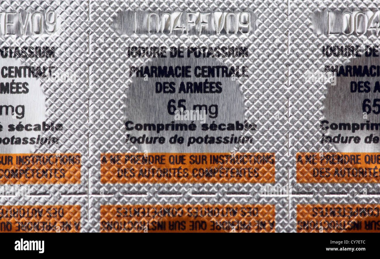 Iodine Tablets for use in case of nuclear incident, near Penly, Normandy, France Stock Photo