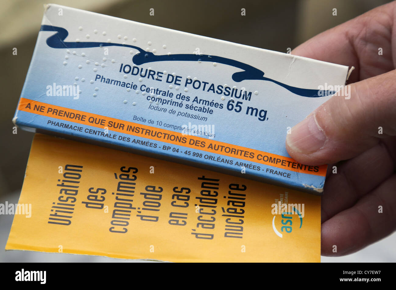 Iodine Tablets for use in case of nuclear incident, near Penly, Normandy, France Stock Photo