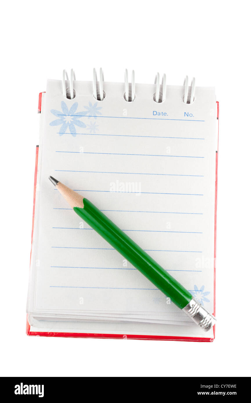 opened notebook with a pencil on it Stock Photo
